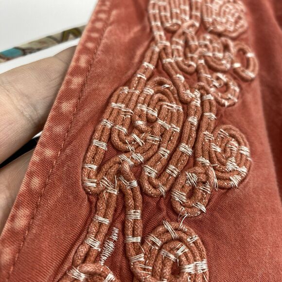 Gimmicks BKE Top Size Small String Back Lace Embroidery Orange Long Sleev V Neck - Picture 8 of 13